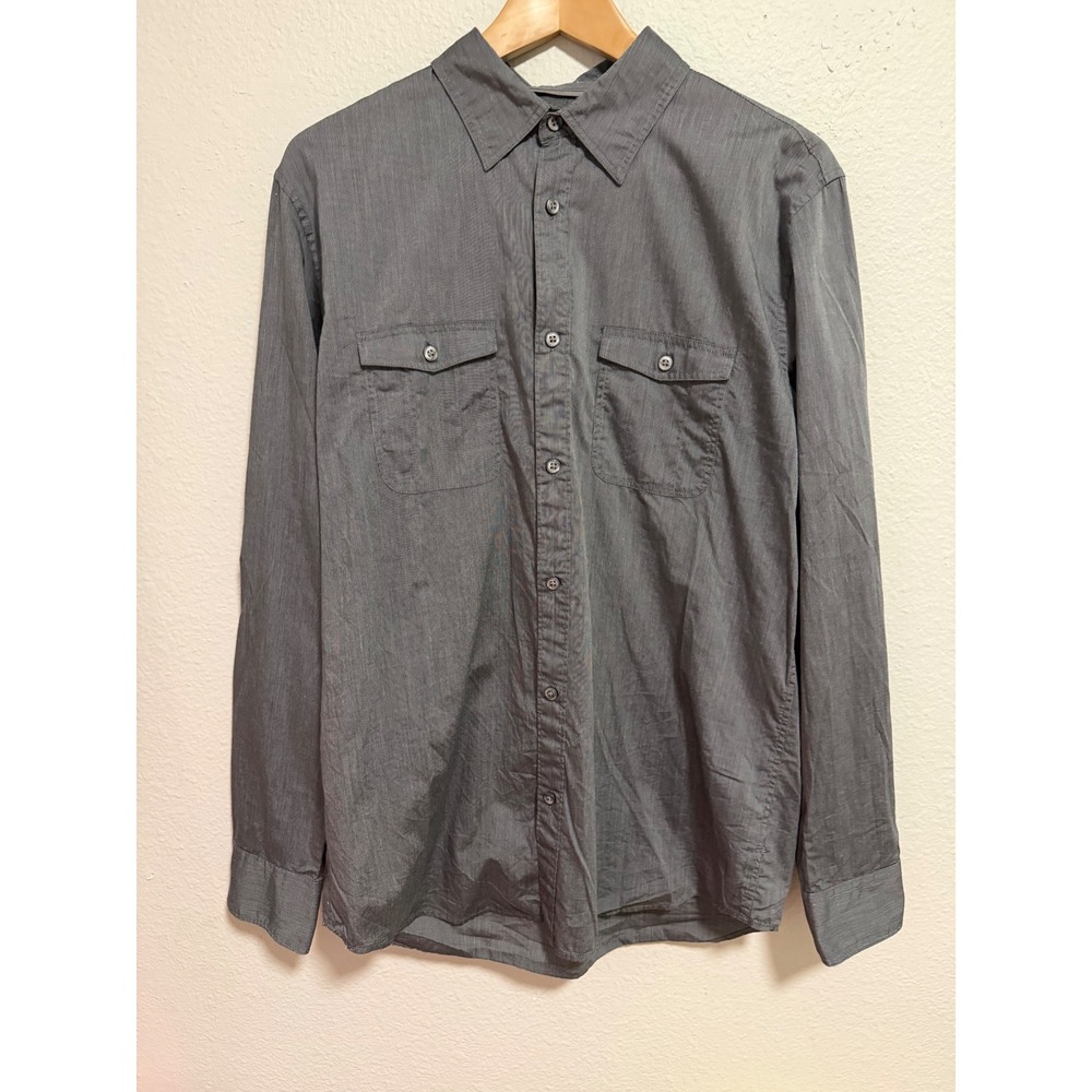 Calvin Klein Grey Micro Cotton Button Down Shirt Long Sleeve Womens Medium